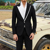 Casual Mens Suits With Black Pants for Club Party British Style Wedding Tuxedo 2 Piece Groom Male Fashion Jacket
